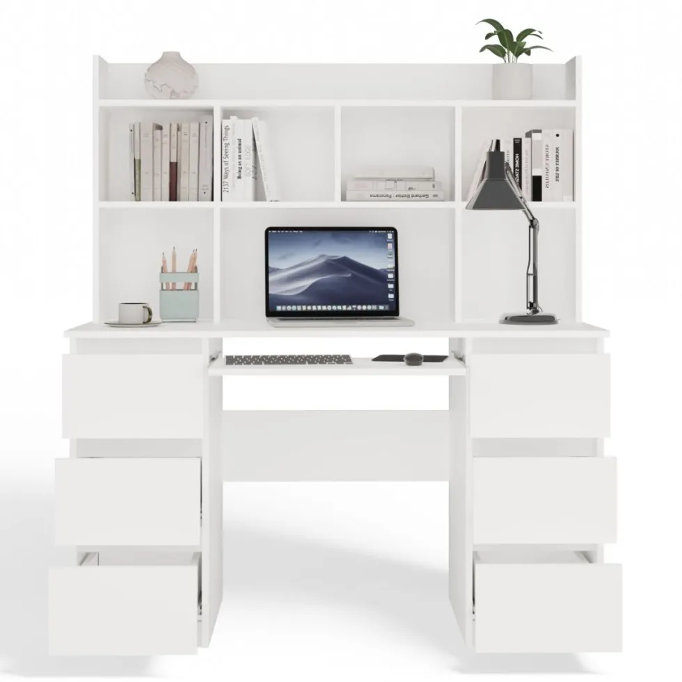 Scrivania moderna 130 cm con libreria bianco opaco SCT12