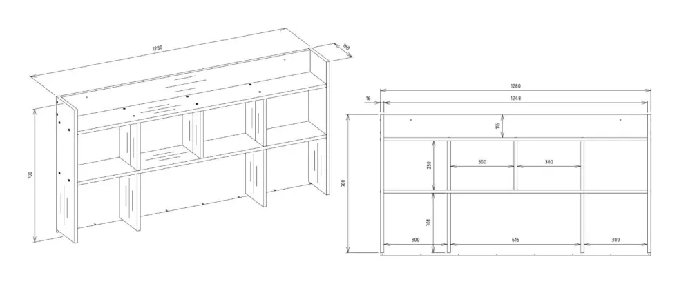 Scrivania moderna 130 cm con libreria bianco opaco SCT12