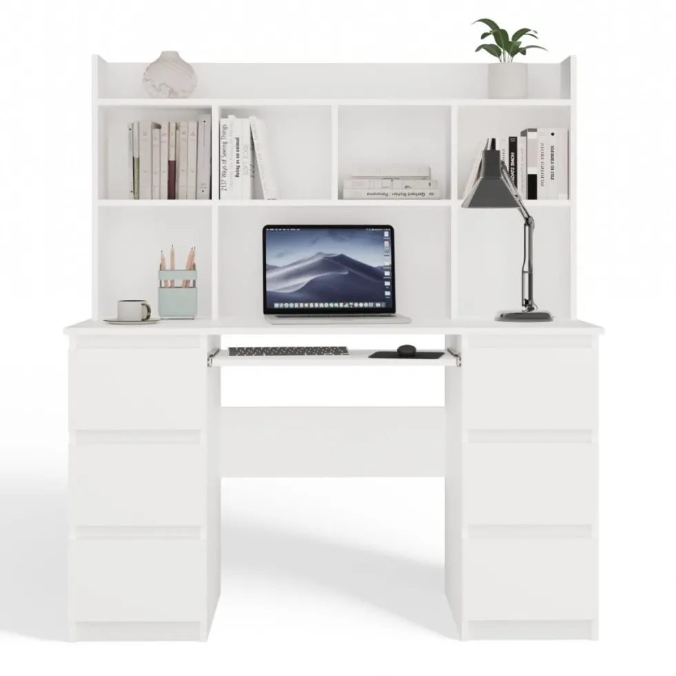 Scrivania moderna 130 cm con libreria bianco opaco SCT12