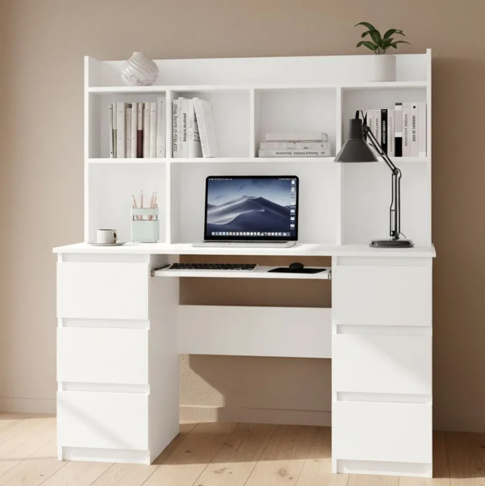 Scrivania moderna 130 cm con libreria bianco opaco SCT12