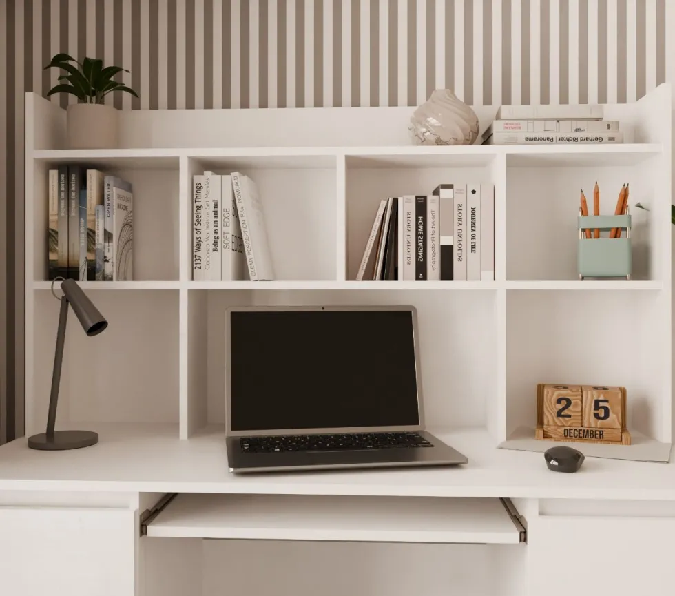 Scrivania moderna 130 cm con libreria bianco opaco SCT12