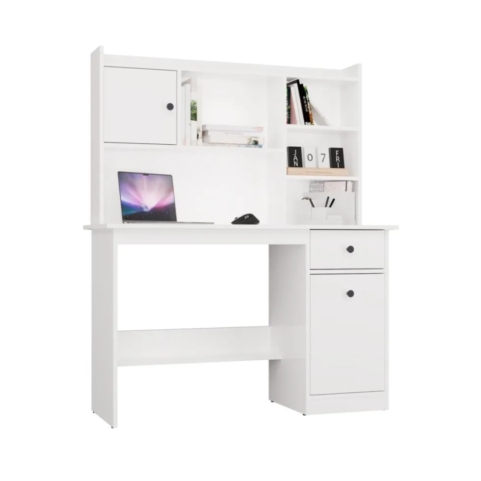 Scrivania moderna 120 cm con libreria bianco opaco SCT22