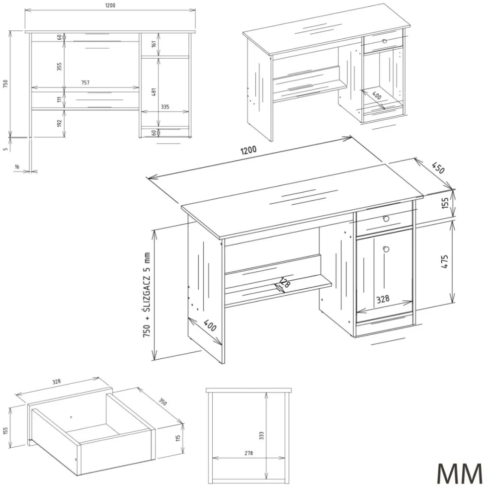 Scrivania moderna 120 cm con libreria bianco opaco SCT22