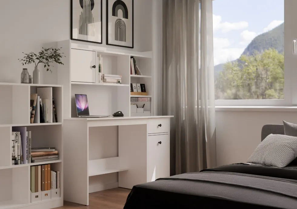 Scrivania moderna 120 cm con libreria bianco opaco SCT22