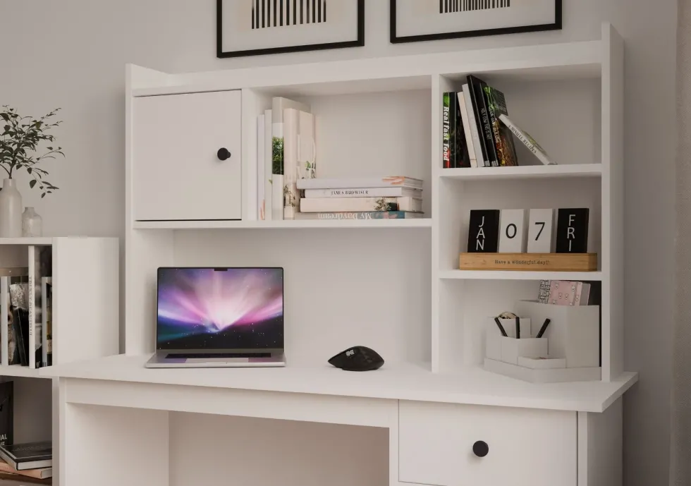 Scrivania moderna 120 cm con libreria bianco opaco SCT22