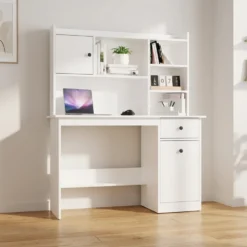 Scrivania moderna 120 cm con libreria bianco opaco SCT22