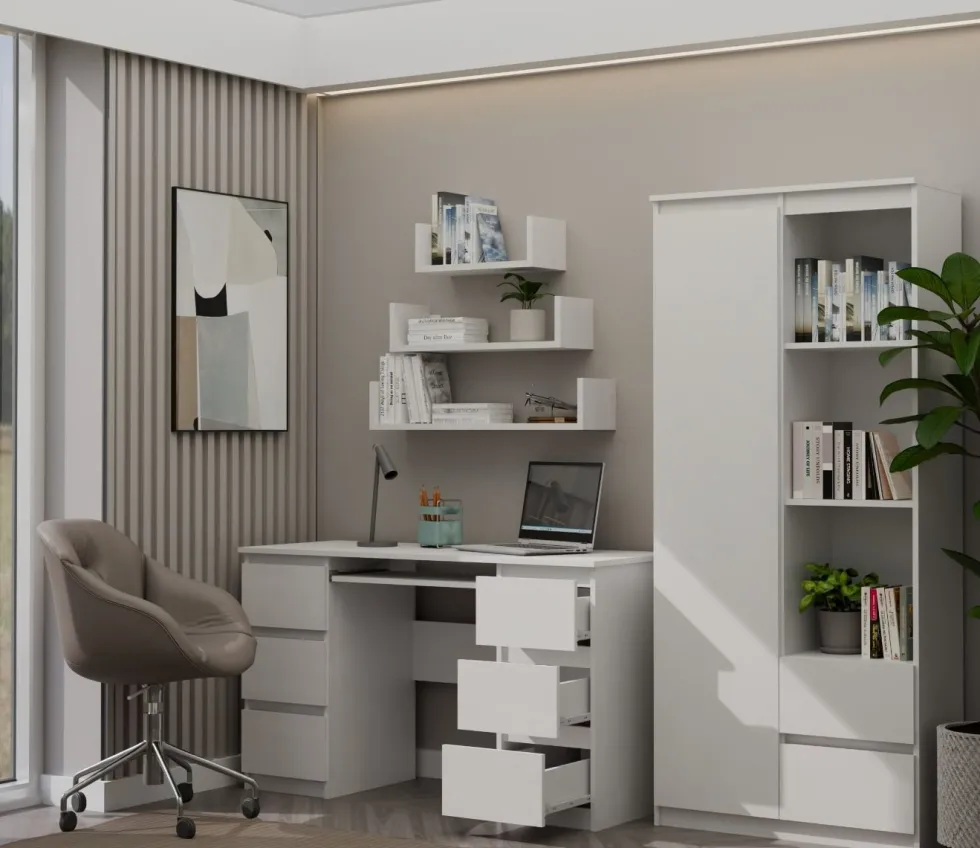Scrivania moderna con cassetti 130x76x51 cm bianca SCT2