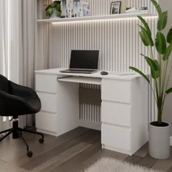 Scrivania moderna con cassetti 130x76x51 cm bianca SCT2