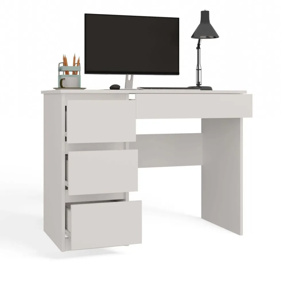 Scrivania moderna con 4 cassetti 98x76x51 cm bianco opaco SCT4