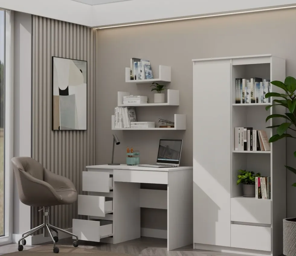 Scrivania moderna con 4 cassetti 98x76x51 cm bianco opaco SCT4