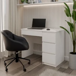 Scrivania moderna con 4 cassetti 98x76x51 cm bianco opaco SCT4
