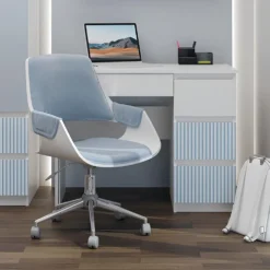 Scrivania moderna con 4 cassetti 98x76x51 cm bianca e azzurra SCT4