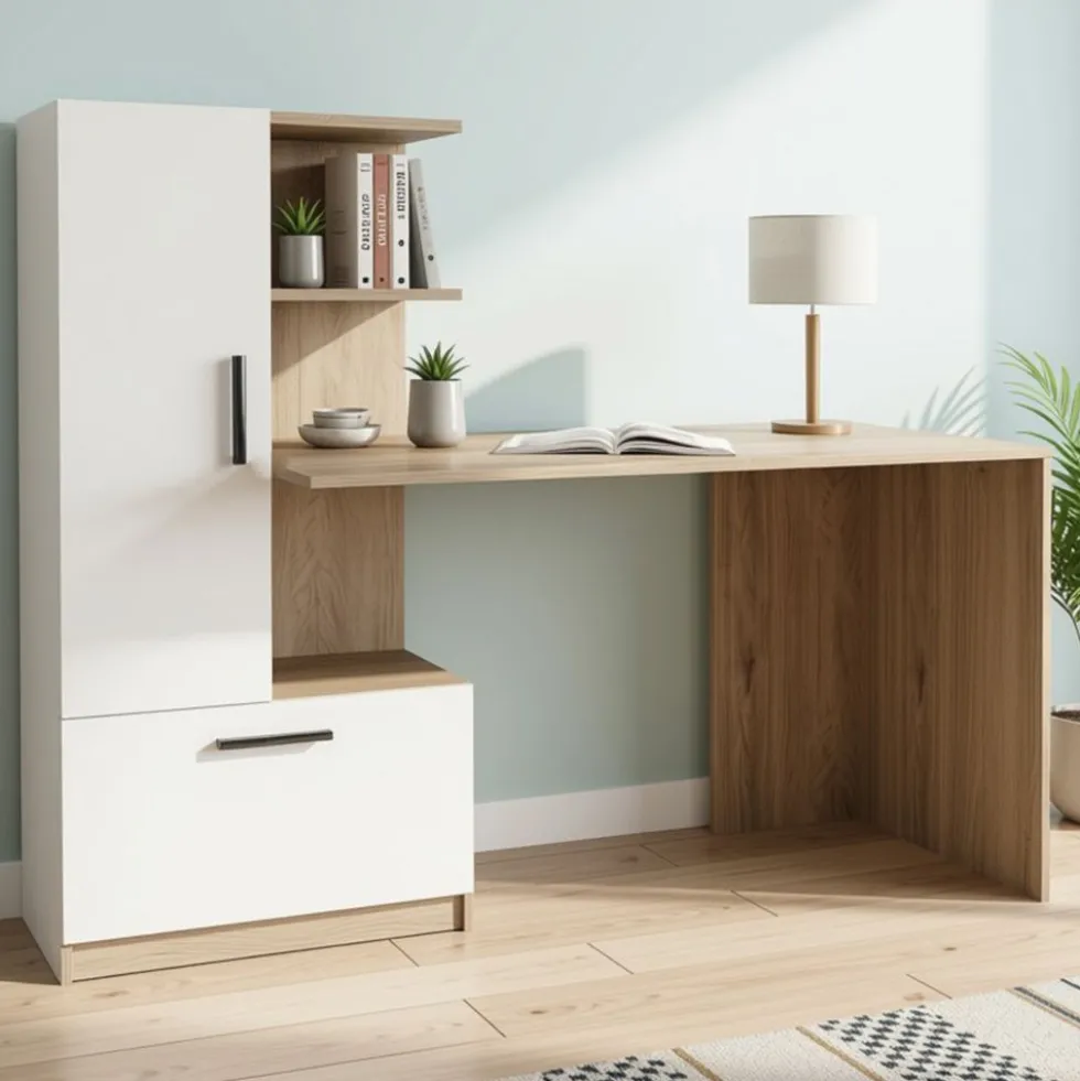 Scrivania moderna rovere chiaro e bianco SCI17