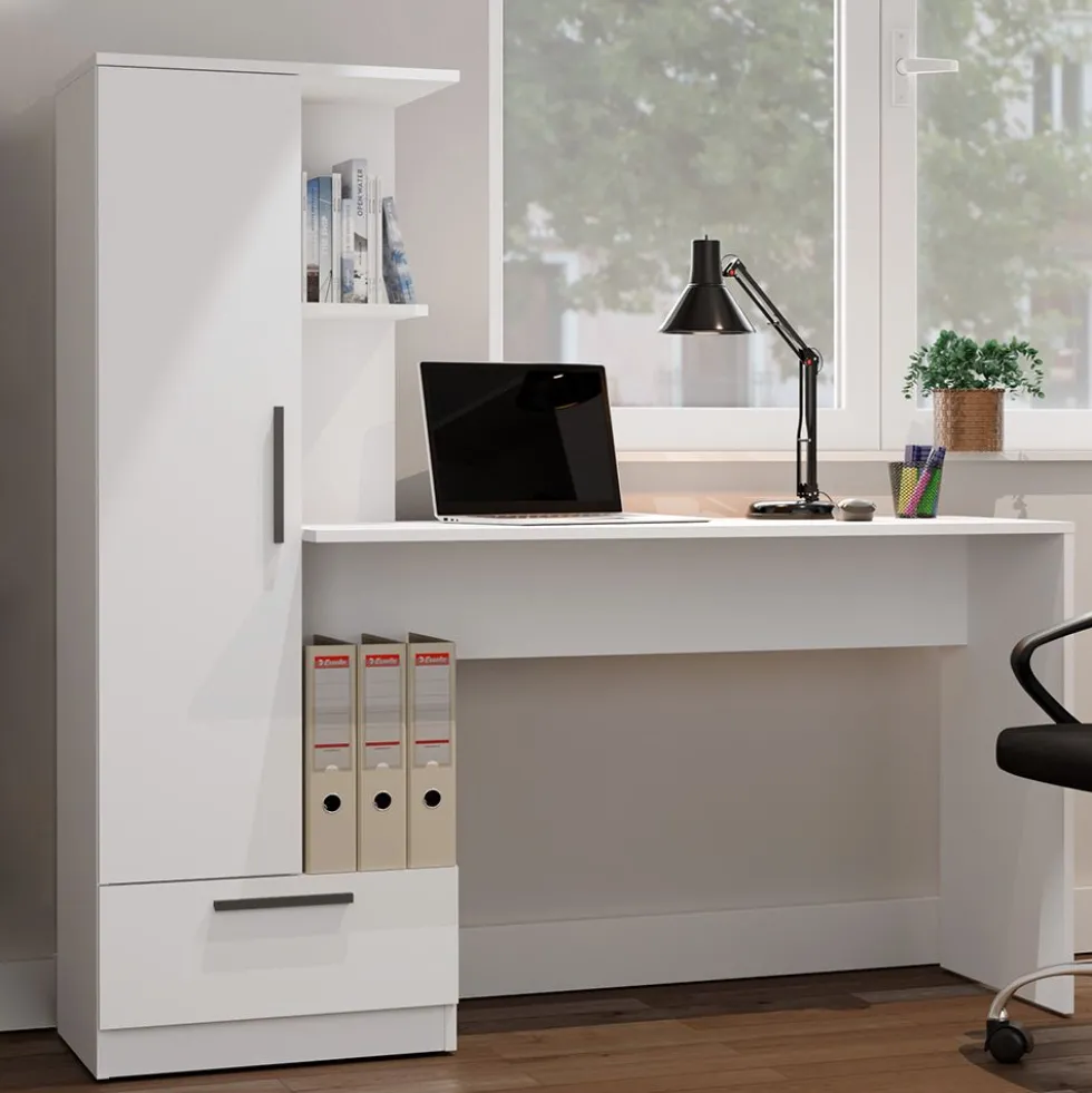 Scrivania moderna 143x140 cm con armadio in bianco opaco SCT18