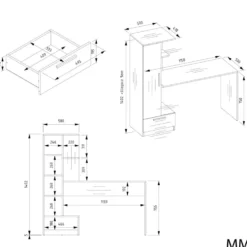 Scrivania moderna 143x140 cm con armadio in bianco opaco SCT18