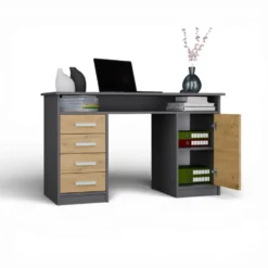 Scrivania moderna 125x75 cm con 4 cassetti e anta rovere e antracite SCT9
