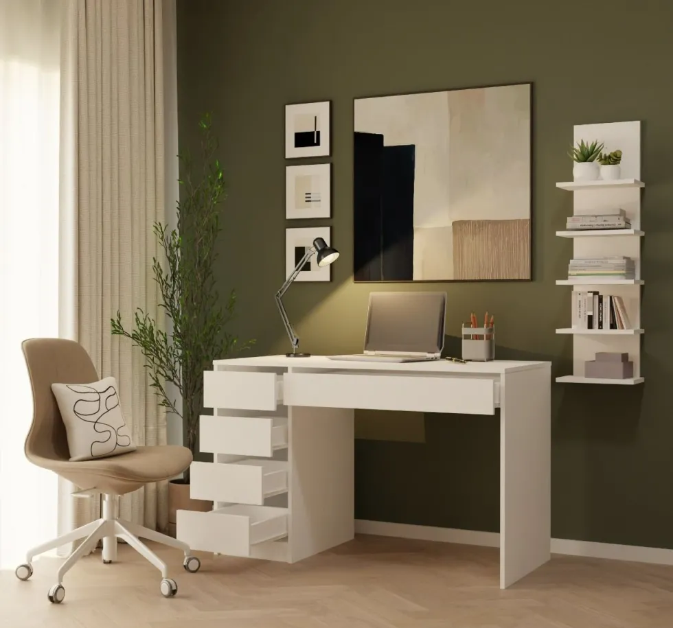 Scrivania moderna 120x76.5 cm con cassetti bianco opaco SCT19