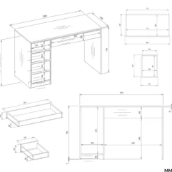 Scrivania moderna 120x76.5 cm con cassetti bianco opaco SCT19