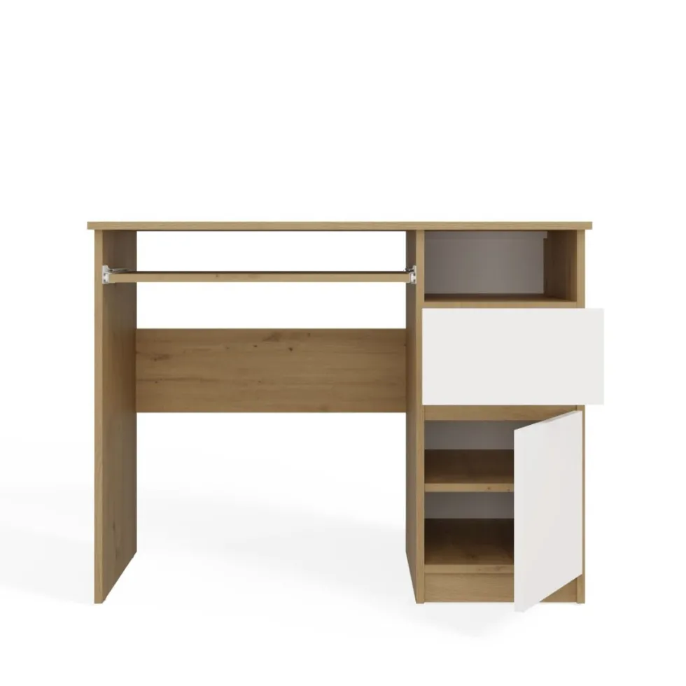 Scrivania piccola 98,5 cm con anta e cassetto rovere e bianco SCT11
