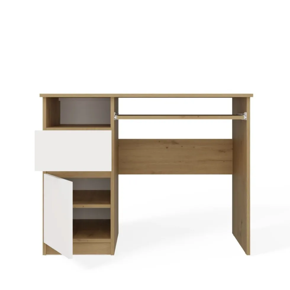 Scrivania piccola 98,5 cm con anta e cassetto rovere e bianco SCT11