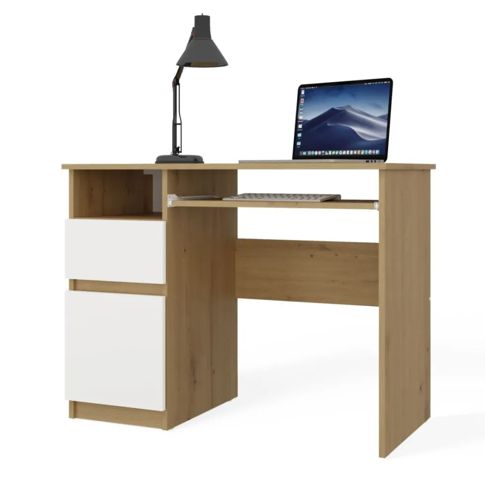 Scrivania piccola 98,5 cm con anta e cassetto rovere e bianco SCT11
