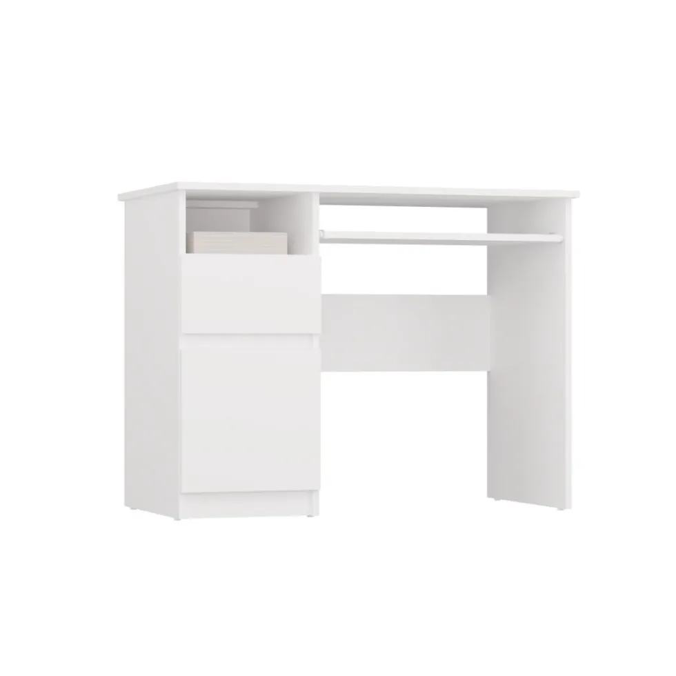 Scrivania piccola 98,5 cm con anta e cassetto bianco SCT11