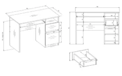 Scrivania piccola 98,5 cm con anta e cassetto bianco SCT11