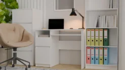 Scrivania piccola 98,5 cm con anta e cassetto bianco SCT11