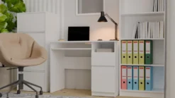 Scrivania piccola 98,5 cm con anta e cassetto bianco SCT11