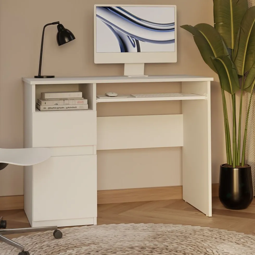 Scrivania piccola 98,5 cm con anta e cassetto bianco SCT11