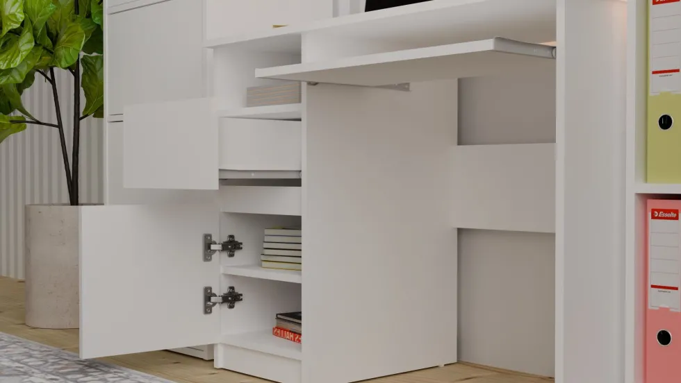 Scrivania piccola 98,5 cm con anta e cassetto bianco SCT11