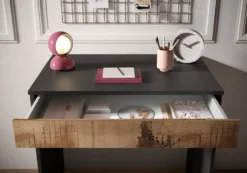 Scrivania piccola da ufficio con cassetto 78x76 cm nero opaco e pero SCL2