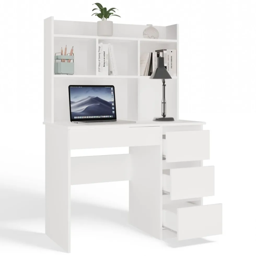 Scrivania salvaspazio moderna 98 cm con libreria bianco opaco SCT15