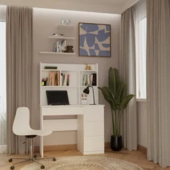 Scrivania salvaspazio moderna 98 cm con libreria bianco opaco SCT15