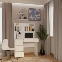 Scrivania salvaspazio moderna 98 cm con libreria bianco opaco SCT15