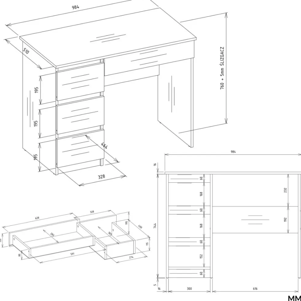 Scrivania salvaspazio moderna 98 cm con libreria bianco opaco SCT15