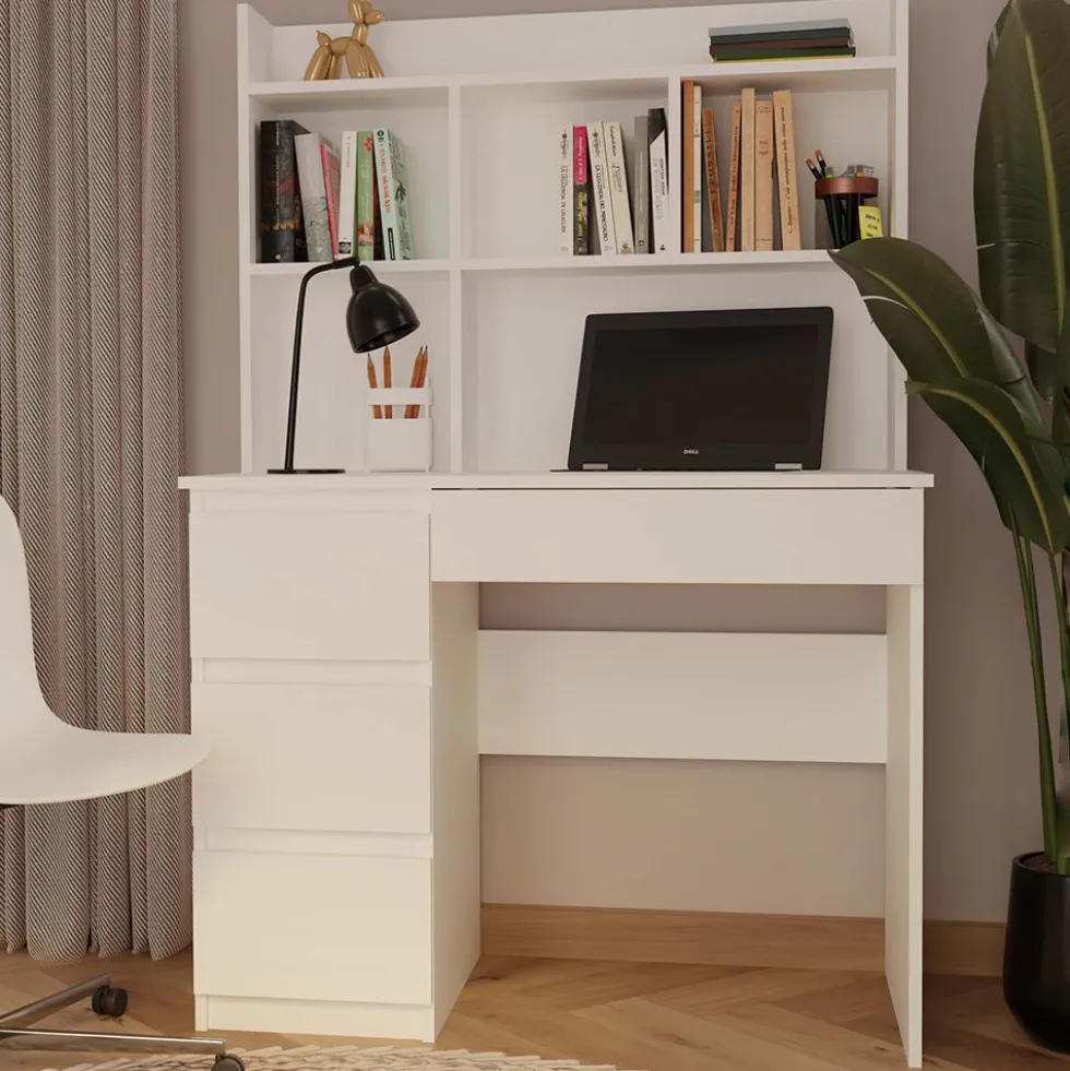 Scrivania salvaspazio moderna 98 cm con libreria bianco opaco SCT15