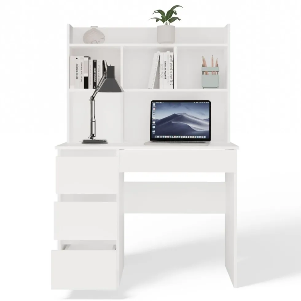 Scrivania salvaspazio moderna 98 cm con libreria bianco opaco SCT15