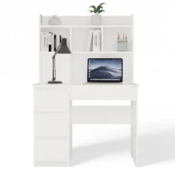 Scrivania salvaspazio moderna 98 cm con libreria bianco opaco SCT15