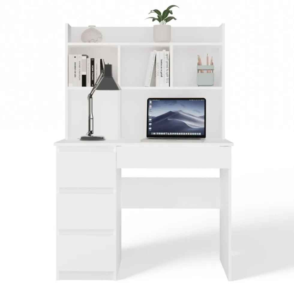 Scrivania salvaspazio moderna 98 cm con libreria bianco opaco SCT15