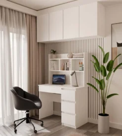 Scrivania salvaspazio moderna 98 cm con libreria bianco opaco SCT15