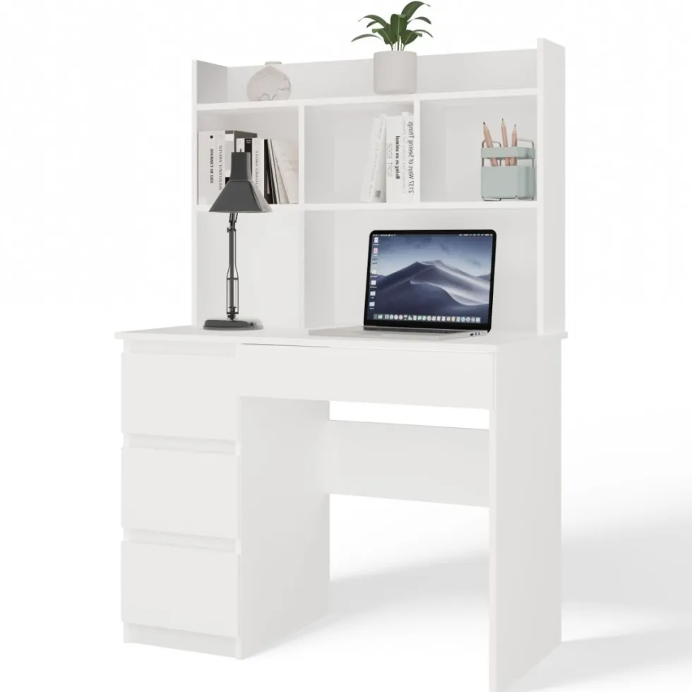 Scrivania salvaspazio moderna 98 cm con libreria bianco opaco SCT15