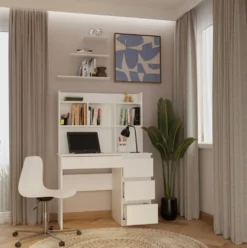 Scrivania salvaspazio moderna 98 cm con libreria bianco opaco SCT15