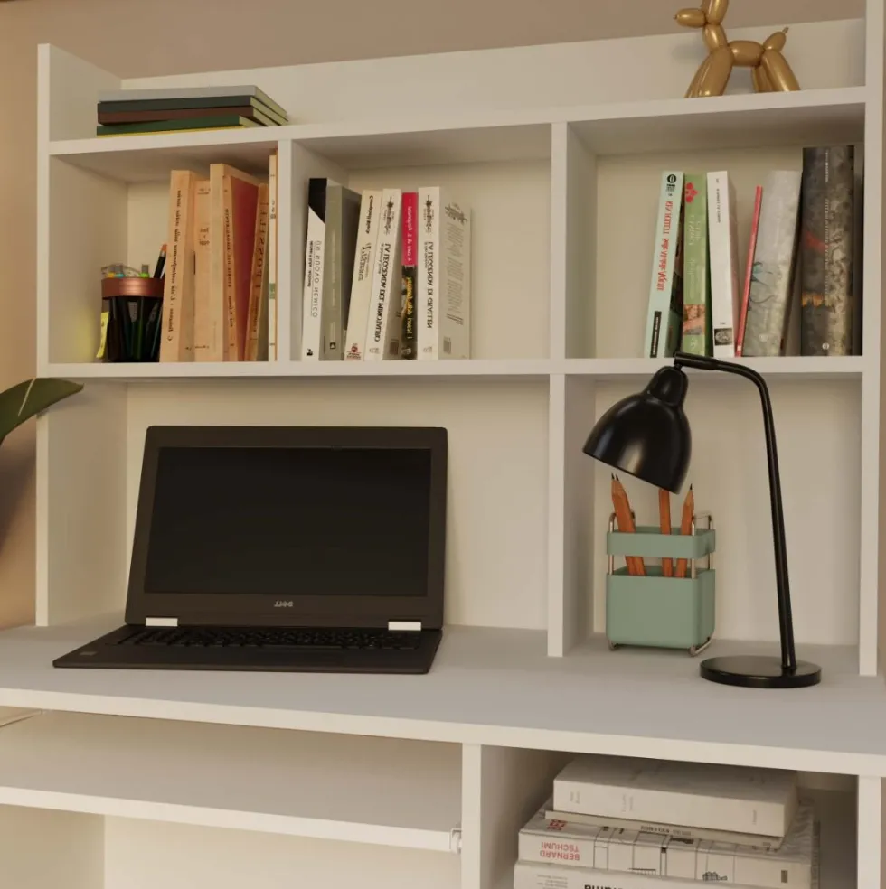 Scrivania salvaspazio 98X145 cm con libreria bianco opaco SCT16