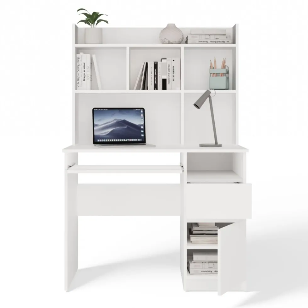 Scrivania salvaspazio 98X145 cm con libreria bianco opaco SCT16