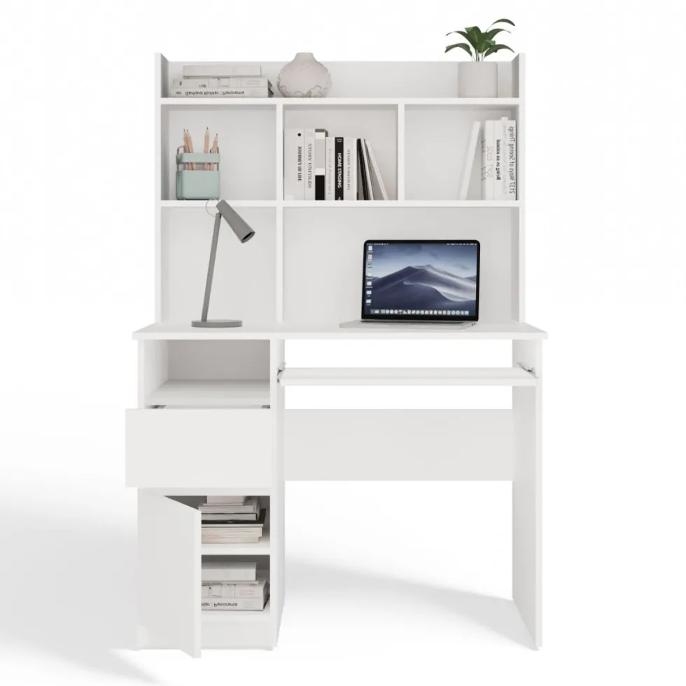 Scrivania salvaspazio 98X145 cm con libreria bianco opaco SCT16