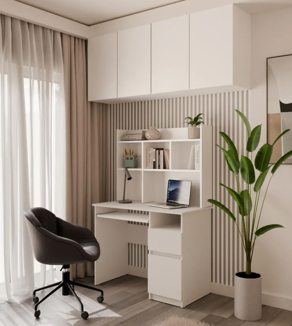 Scrivania salvaspazio 98X145 cm con libreria bianco opaco SCT16