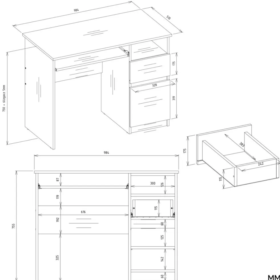 Scrivania salvaspazio 98X145 cm con libreria bianco opaco SCT16