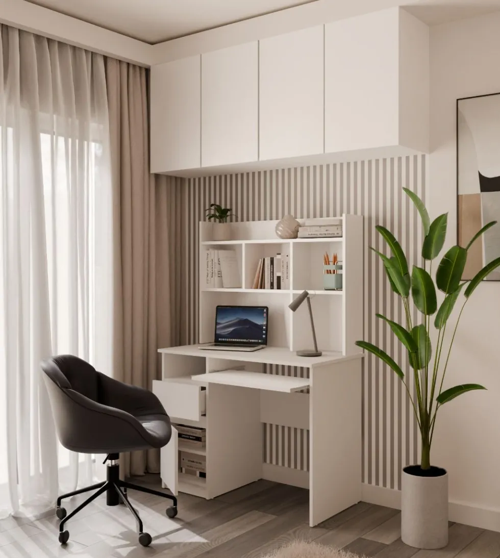Scrivania salvaspazio 98X145 cm con libreria bianco opaco SCT16