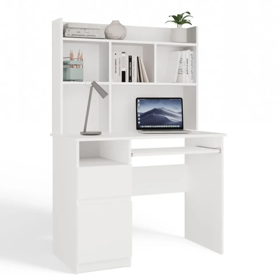 Scrivania salvaspazio 98X145 cm con libreria bianco opaco SCT16